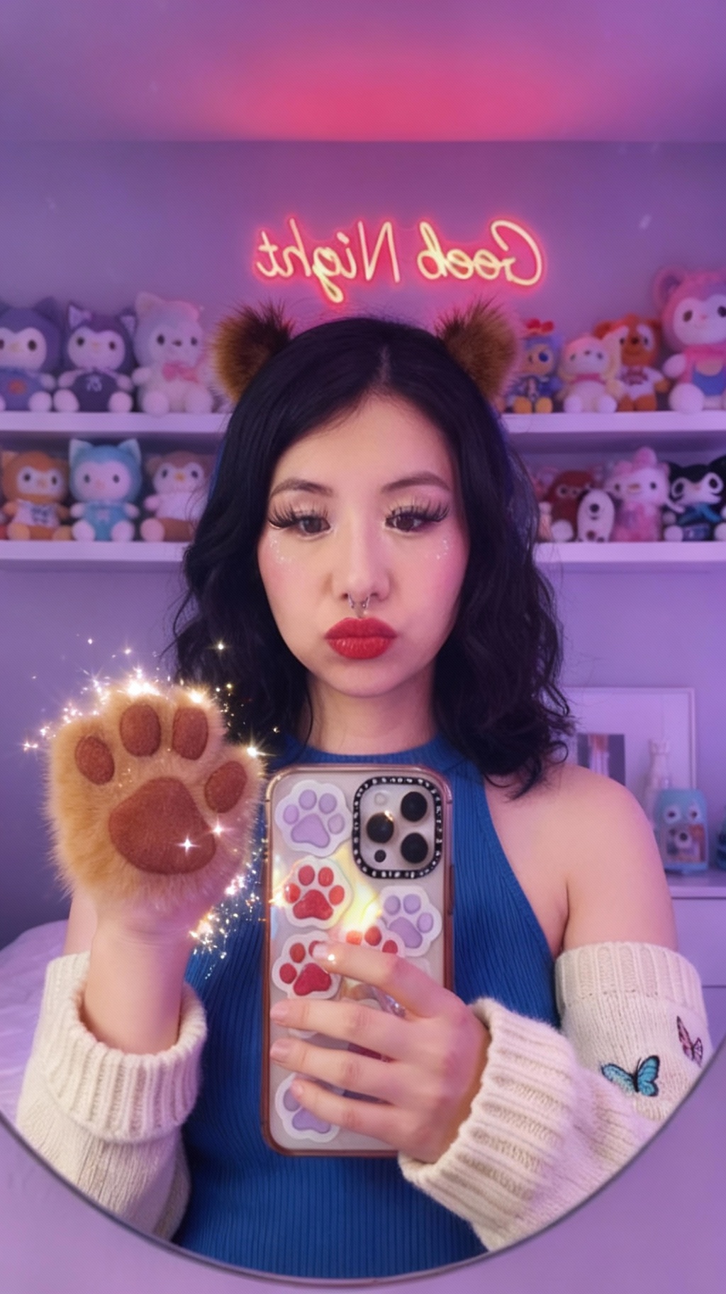 Storyboard 2: Gradual magical transformation, hand slowly morphing into bear paw, small bear ears growing on head, magical sparkles appearing, transformat