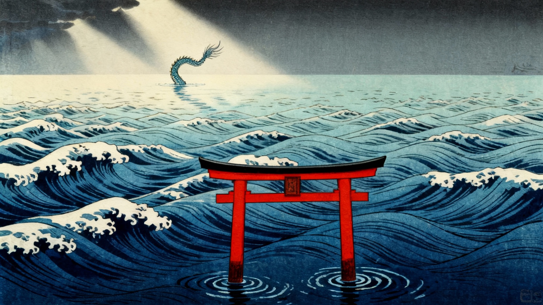 Storyboard 2: Dragon tail moves closer across water surface, creating subtle ripples, camera continues smooth rightward pan following the approach