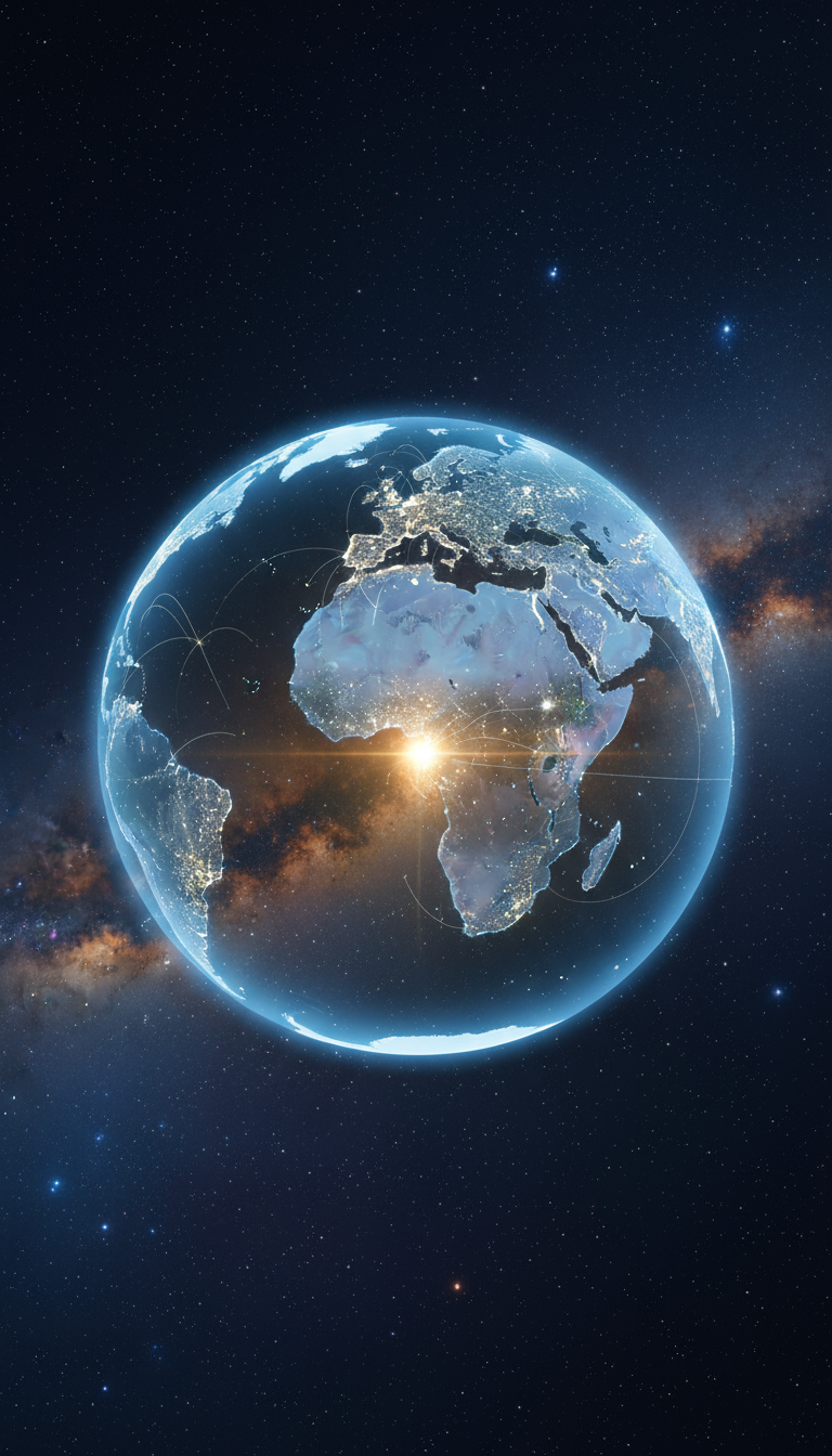 Storyboard 5: Style: Spectacular cosmic visualization with orbital perspective | Audio: Global ambience and resonant conclusion Shot 1 (0-4s): Wide aerial