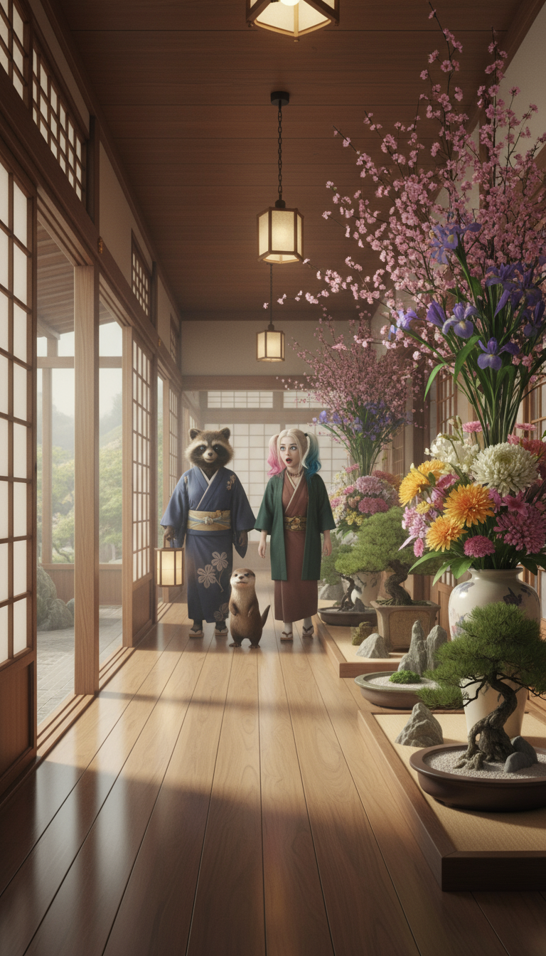 Storyboard 2: Style: Traditional Japanese interior with elegant aesthetic | Audio: Soft footsteps on wooden floors and gentle ambient music Shot 1 (0-4s):