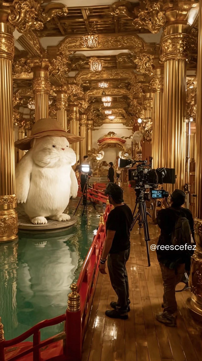 Storyboard 3: Style: Behind-the-scenes documentary | Audio: Grand traditional Japanese orchestral music Shot 1 (0-1.5s): Wide shot - Magnificent golden pa