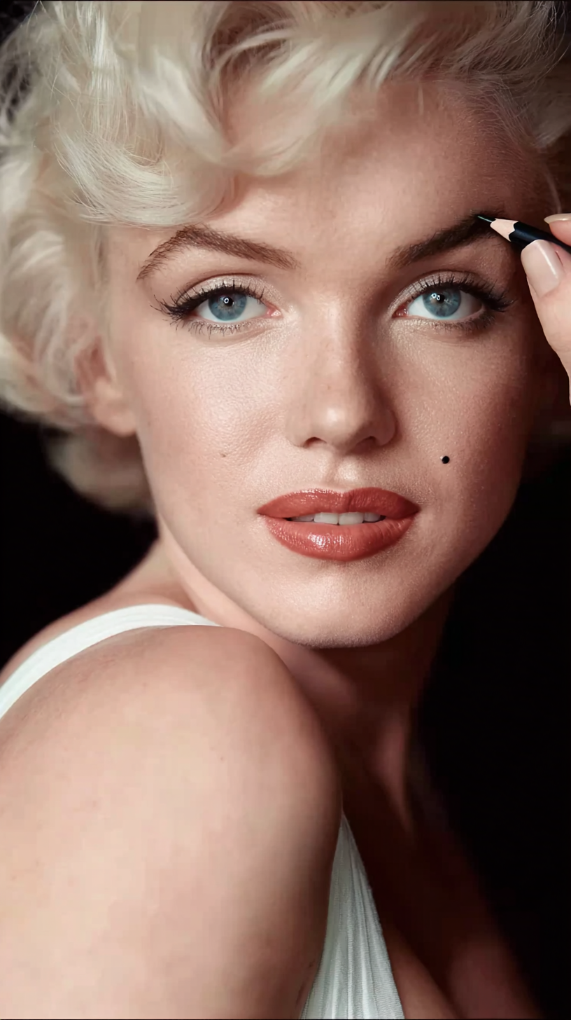 Storyboard 6: Extreme close-up - Benefit Precisely My Brow pencil in Marilyn's hand, product label visible