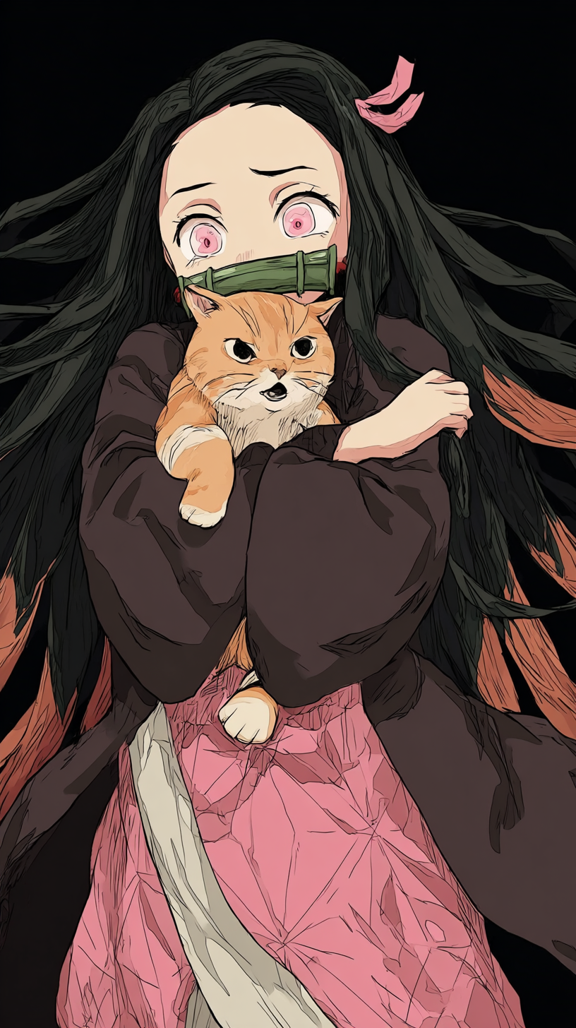 Storyboard 6: Close-up on Nezuko's face - Eyes filling with tears, protective expression