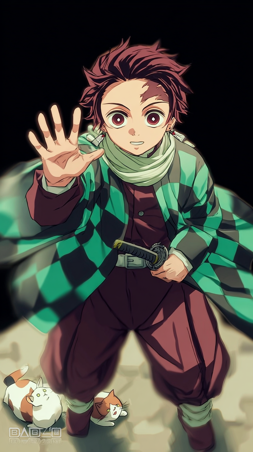 Storyboard 3: Medium shot - Tanjiro waves hands frantically in panic gesture