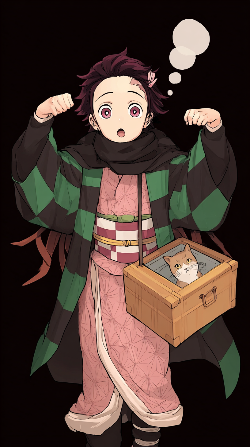 Storyboard 13: Medium shot - Wooden box appears behind Tanjiro with comic effect