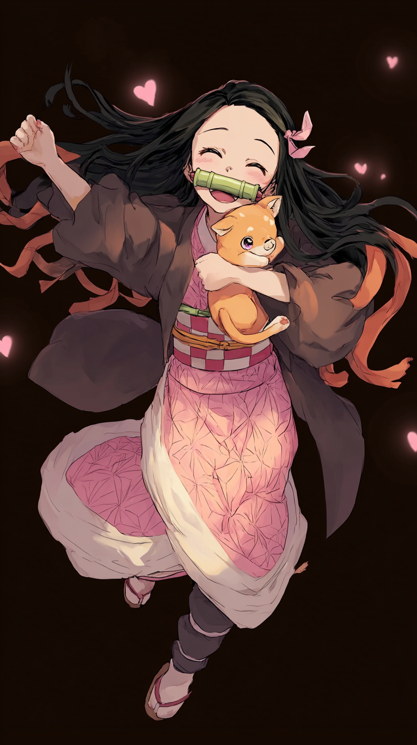 Storyboard 16: Medium shot - Nezuko begins spinning motion with pure joy