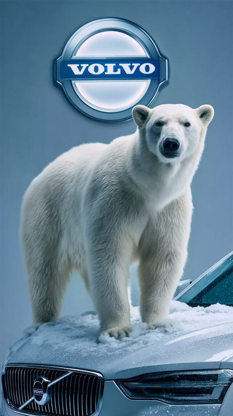 Storyboard 5: Wide shot - Polar bear commanding position on Volvo SUV