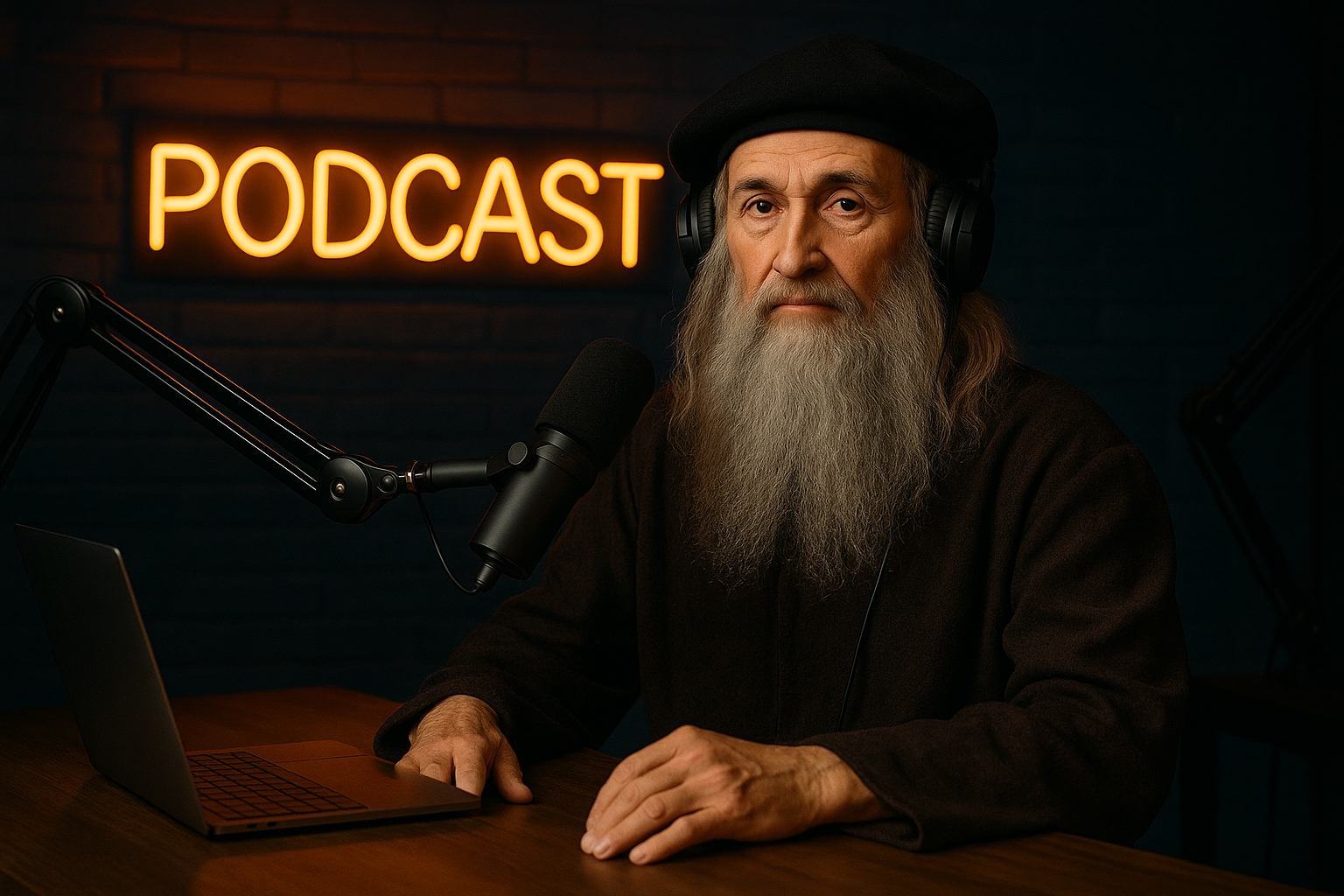 Leonardo da Vinci Walks Into a Podcast Studio context reference image 1